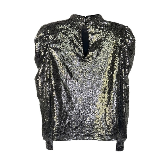 A. Calin by Flying Tomato Silver Sequin High Neck Puff Sleeve Top - Picture 2 of 4